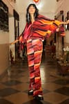 Buy_Khushbu Rathod Label_Red Crepe Silk Abstract V Neck Pattern Crop Top And Pant Set _Online_at_Aza_Fashions