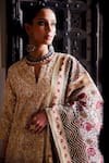 KORA_Off White Embroidery Dori Notched Cotton Chanderi Kurta Lehenga Set _at_Aza_Fashions