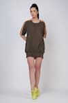 Shop_Krati Jain_Brown Cotton Blend Embellished Tape Round Sleeve Dress _Online_at_Aza_Fashions