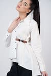 Krati Jain_White Cotton Blend Plain Collared Neck Asymmetric Shirt _at_Aza_Fashions