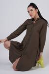 Shop_Krati Jain_Brown Cotton Blend Plain Mandarin Collar Shirt Dress _Online_at_Aza_Fashions