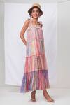 Saundh_Multi Color Cotton Square Neck Geode Abstract Print Tiered Dress _Online_at_Aza_Fashions