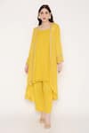 Bha Sha_Yellow Georgette, Crepe Beads, Lakshika Sleeve Embroidered Jacket Pant Set _Online_at_Aza_Fashions