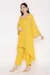 Buy_Bha Sha_Yellow Georgette, Crepe Beads, Lakshika Sleeve Embroidered Jacket Pant Set _Online_at_Aza_Fashions