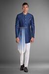 More Mischief_Blue Raw Silk Embroidered Floral Bandhgala Set  _Online_at_Aza_Fashions