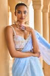 Buy_LASHKARAA_Blue Chiffon Embroidery Beads Sweetheart Neck Ombre Pre-draped Ruffle Saree Set_Online_at_Aza_Fashions