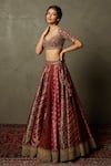 RI.Ritu Kumar_Red , Brocade, Organza Sequins, Applique, Ishana Bridal Lehenga Set _Online_at_Aza_Fashions