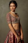 Shop_RI.Ritu Kumar_Red , Brocade, Organza Sequins, Applique, Ishana Bridal Lehenga Set _Online_at_Aza_Fashions