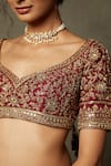 RI.Ritu Kumar_Red , Brocade, Organza Sequins, Applique, Ishana Bridal Lehenga Set _at_Aza_Fashions