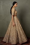 Buy_RI.Ritu Kumar_Peach Polyester Embroidery Zardozi Sweetheart Neck Dakshi Bridal Lehenga Set _Online_at_Aza_Fashions