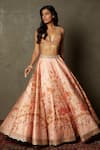 RI.Ritu Kumar_Peach Lehenga - Poly Dupion And Embroidery Floral V Neck Jardin Set _Online_at_Aza_Fashions