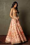 Shop_RI.Ritu Kumar_Peach Lehenga - Poly Dupion And Embroidery Floral V Neck Jardin Set _Online_at_Aza_Fashions