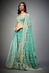 RI.Ritu Kumar_Green Blouse And Lehenga Silk Satin & Dupatta Tania Floral Bridal Set _Online_at_Aza_Fashions