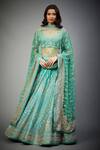 Shop_RI.Ritu Kumar_Green Blouse And Lehenga Silk Satin & Dupatta Tania Floral Bridal Set _Online_at_Aza_Fashions