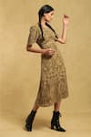 Buy_Ritu Kumar_Green Cotton Cambric Cutwork V Neck Fit And Flare Midi Dress _Online_at_Aza_Fashions