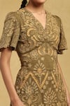 Shop_Ritu Kumar_Green Cotton Cambric Cutwork V Neck Fit And Flare Midi Dress _Online_at_Aza_Fashions