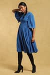 Ritu Kumar_Blue Cotton 100s Voile Round Pintuck Detail Midi Dress _Online_at_Aza_Fashions