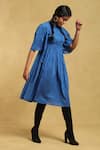 Buy_Ritu Kumar_Blue Cotton 100s Voile Round Pintuck Detail Midi Dress _Online_at_Aza_Fashions