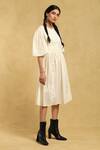 Buy_Ritu Kumar_Off White Cotton 100s Voile Round Neck Midi Dress _Online_at_Aza_Fashions