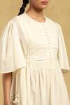 Shop_Ritu Kumar_Off White Cotton 100s Voile Round Neck Midi Dress _Online_at_Aza_Fashions