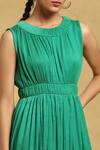 Shop_Ritu Kumar_Green Crepe Round Neck Cinched Waist Midi Dress_Online_at_Aza_Fashions