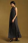 Ritu Kumar_Black Viscose, Chiffon Round Neck Geometric Print Sleeveless Dress_Online_at_Aza_Fashions