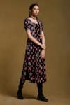 Buy_Ritu Kumar_Black Silk Velvet Floral Square Neck Midi Dress _Online_at_Aza_Fashions