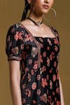 Shop_Ritu Kumar_Black Silk Velvet Floral Square Neck Midi Dress _Online_at_Aza_Fashions