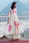 Shop_Label Earthen_Ivory Mangalgiri Anarkali And Pleated Palazzo Set  _at_Aza_Fashions