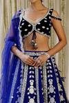 Archana Kochhar_Blue Blouse Velvet Embroidered Mirror And Gota Work Plunge V Sheesh Lehenga Set _Online_at_Aza_Fashions