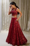 Archana Kochhar Red Georgette, Net Crystals, Sequins Floral Pattern Lehenga And Draped Blouse Set Online at Aza Fashions Archana Kochhar_Red Georgette, Net Crystals, Sequins Floral Pattern Lehenga And Draped Blouse Set _Online_at_Aza_Fashions
