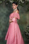 Archana Kochhar Pink Georgette Mirrors, Embroidery One Shoulder Waistband Lucknowi Lehenga Set Online at Aza Fashions Archana Kochhar_Pink Georgette Mirrors, Embroidery One Shoulder Waistband Lucknowi Lehenga Set _Online_at_Aza_Fashions