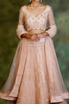 Archana Kochhar_Peach Net Embroidery Resham Thread Work Floral Bridal Lehenga Set _Online_at_Aza_Fashions
