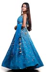 Shop_Archana Kochhar_Blue Lehenga And Blouse Raw Silk Embroidery Mirror Deep V Neck Work Set _Online_at_Aza_Fashions