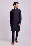 Buy_Bubber Couture_Blue Cotton, Silk Embroidery Leonid Placement Kurta With Pant _Online_at_Aza_Fashions
