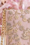 Amyra_Peach Embroidery Leya Floral Clutch With Sling _Online_at_Aza_Fashions