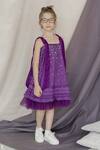 Swati Golyan_Purple Cotton Embroidery Sequins Frill Dress  _Online_at_Aza_Fashions