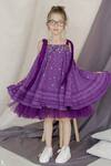 Swati Golyan_Purple Cotton Embroidery Sequins Frill Dress  _at_Aza_Fashions