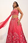 Buy_Nayna Kapoor_Red Georgette Embroidery Pearl Asymmetric Neck Bird Lehenga Set 