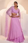 Shloka Khialani_Purple Georgette Eve Embellished Cape Lehenga Set_Online_at_Aza_Fashions