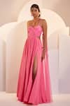 Shloka Khialani_Pink Crepe Plain Sweetheart Neck Paris Cut Out Gown  _Online_at_Aza_Fashions