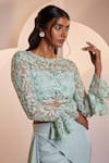 Shop_Shloka Khialani_Green Crepe Embellished Floral Round Florence Crop Top Set  _Online_at_Aza_Fashions