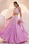 Buy_Shloka Khialani_Purple Georgette Fiona One Shoulder Blouse Lehenga Set_at_Aza_Fashions