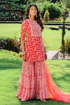 Buy_Redpine Designs_Red Print Chevron Round Neck Floral Kurta And Sharara Set _Online_at_Aza_Fashions