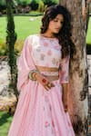 Shop_Redpine Designs_Pink Viscose, Georgette, Crepe And Floral Print Lehenga Set With Belt _Online_at_Aza_Fashions