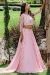 Buy_Redpine Designs_Pink Viscose, Georgette, Crepe And Floral Print Lehenga Set With Belt 