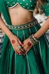 Shop_Redpine Designs_Green Chanderi, Net Cut Work, Sequins, Embroidery Emerald Hand Lehenga Set _Online_at_Aza_Fashions