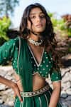 Buy_Redpine Designs_Green Chanderi, Net Cut Work, Sequins, Embroidery Emerald Hand Lehenga Set 