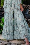 Shop_Redpine Designs_Blue Viscose Georgette Print Vintage Floral V Neck Kurta And Sharara Set _Online_at_Aza_Fashions