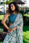 Buy_Redpine Designs_Blue Pre-draped Vintage Floral Print Saree With Blouse_Online_at_Aza_Fashions